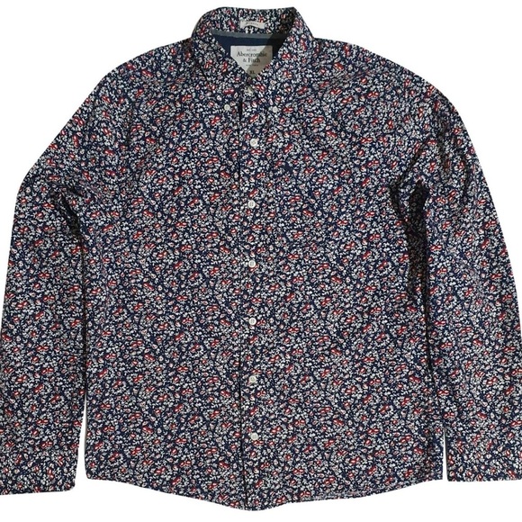 Abercrombie & Fitch, Men’s Muscle Long-Sleeve Button-up, XL,Navy Blue,Red,White - Picture 1 of 4